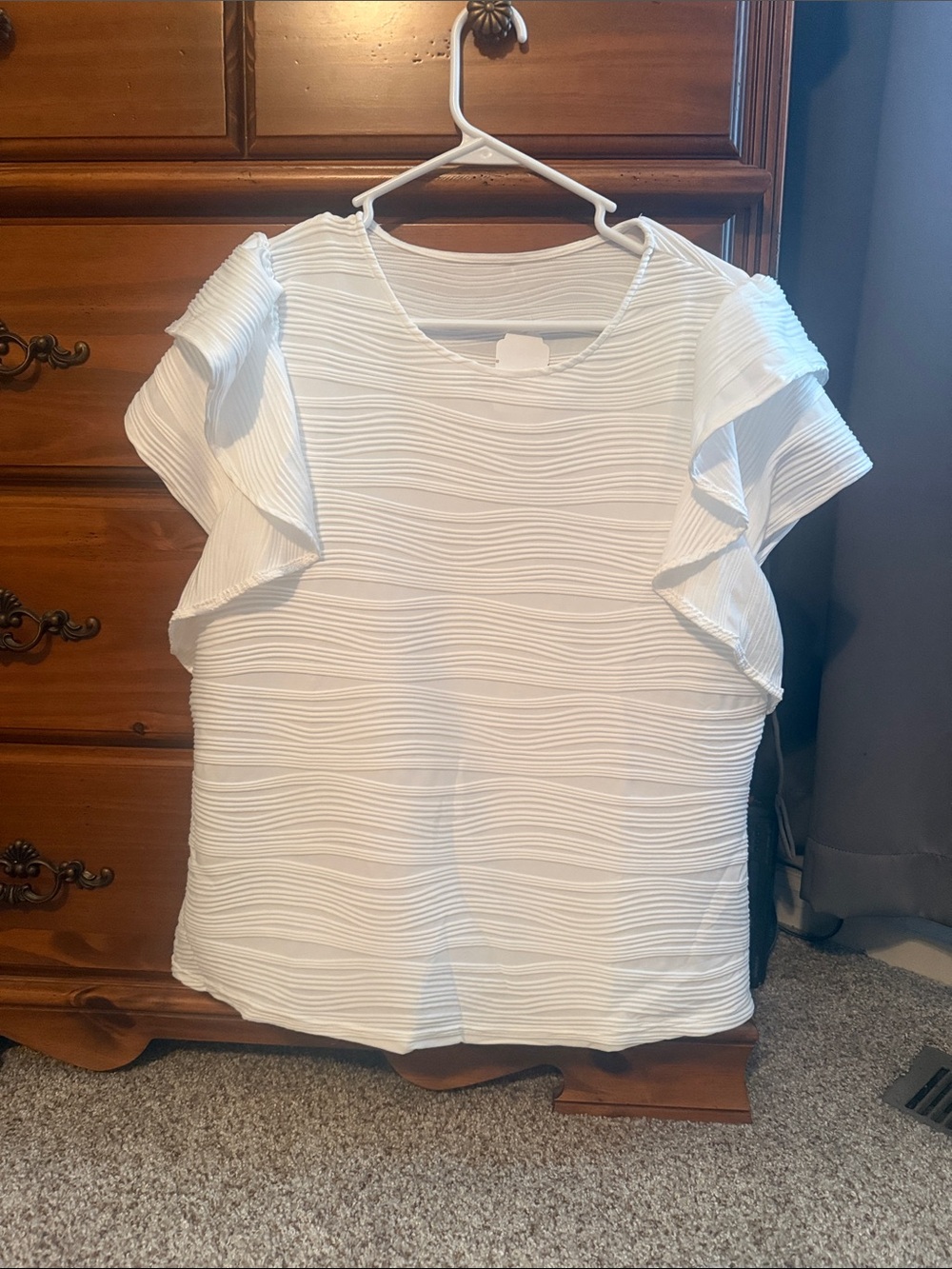 Women’s White Ruffle Sleeve Textured Top